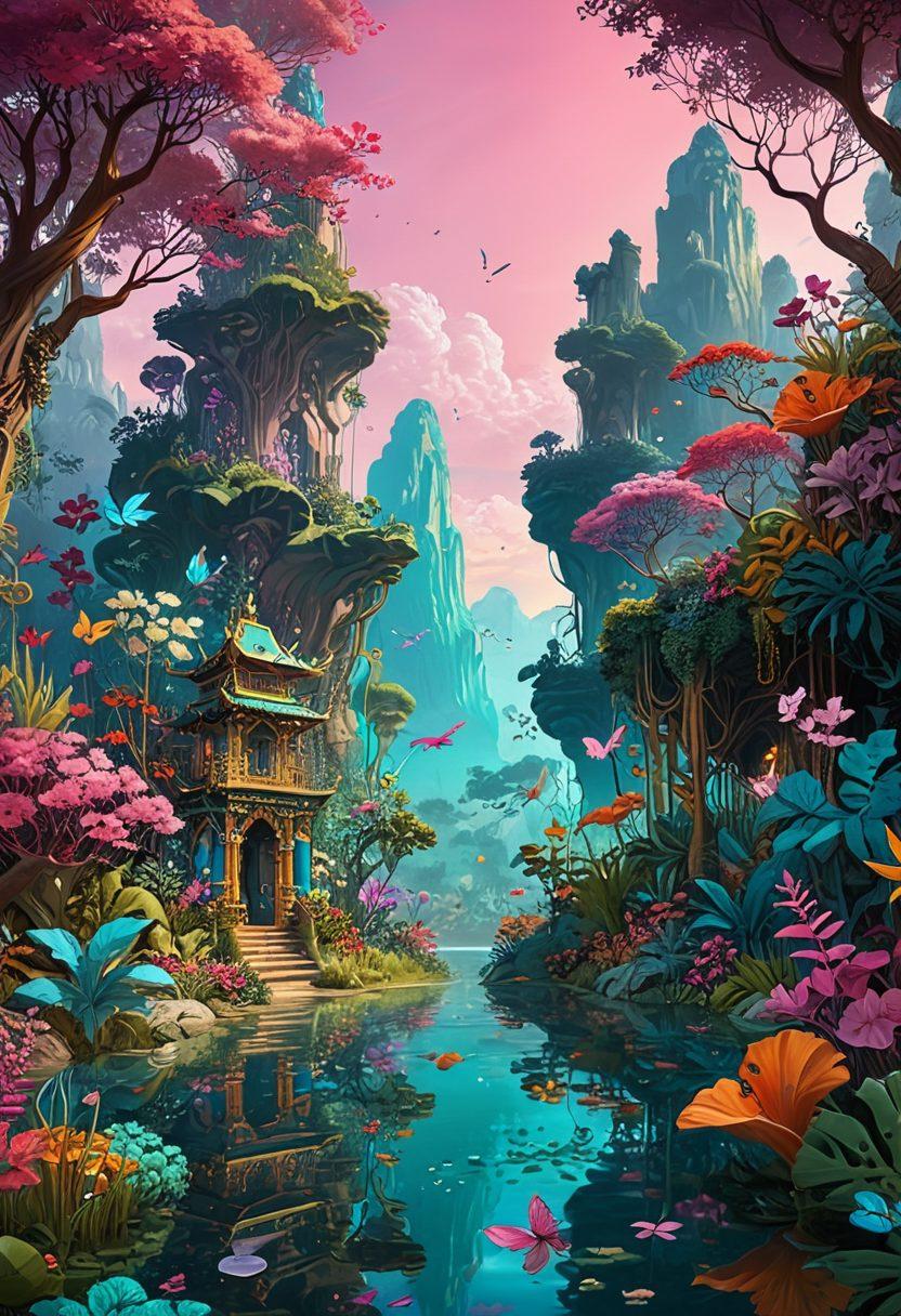 A vibrant, artistic scene featuring a whimsical, exotic landscape where colorful, fantastical creatures are engaging playfully, hinting at the alluring world of adult animation. Integrate elements of fantasy and allure, with bright colors and ornate designs that echo a sense of exploration. Include subtle references to digital media, like floating screens displaying abstract, suggestive imagery, all set against a dreamy background. whimsical art style. bright colors. fantasy elements.
