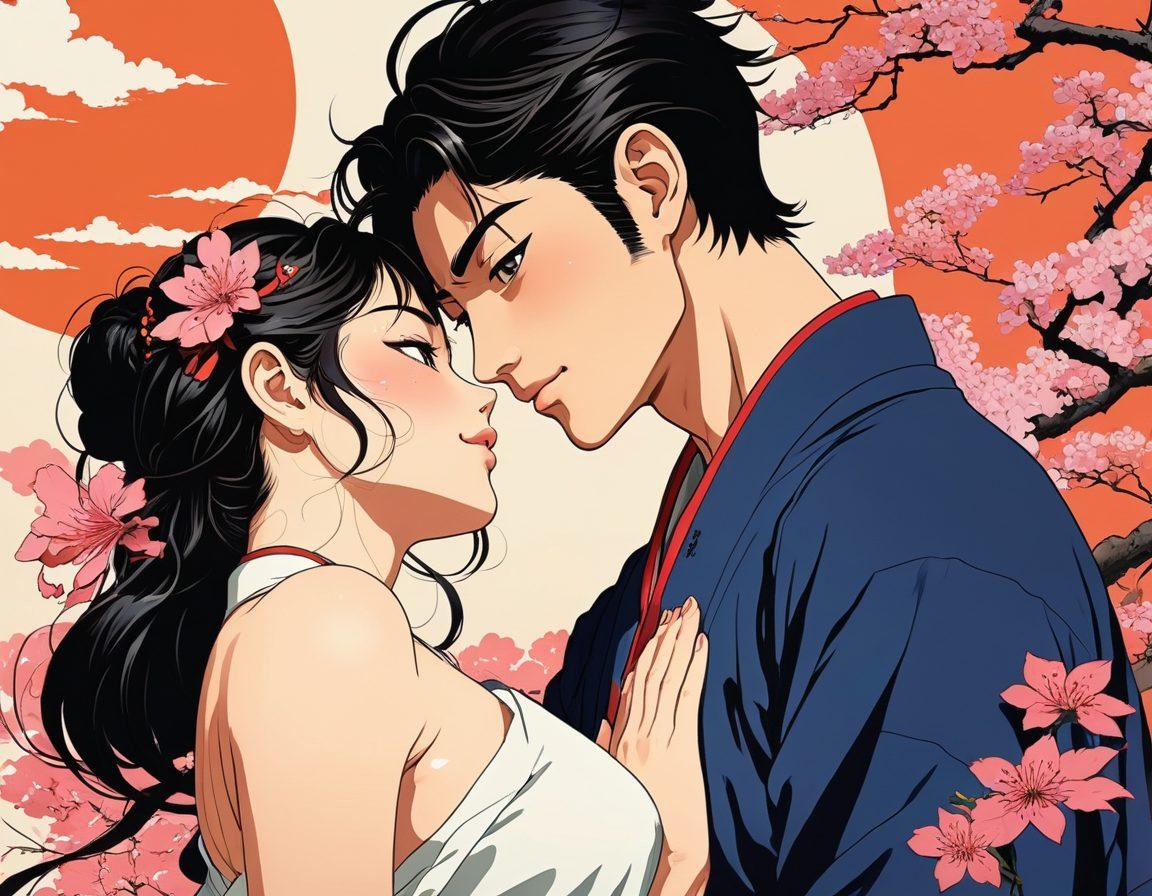 A vibrant and eclectic collage of diverse hentai art styles featuring both male and female characters in various scenarios that celebrate eroticism and sensuality. Incorporate animated elements that suggest movement and playful interactions, surrounded by rich colors and intricate details. The backdrop should have hints of traditional Japanese culture, blending modern and folkloric motifs. Add visual elements representing manga and anime, such as speech bubbles and comic panels. cartoonish and vivid colors, dynamic composition.
